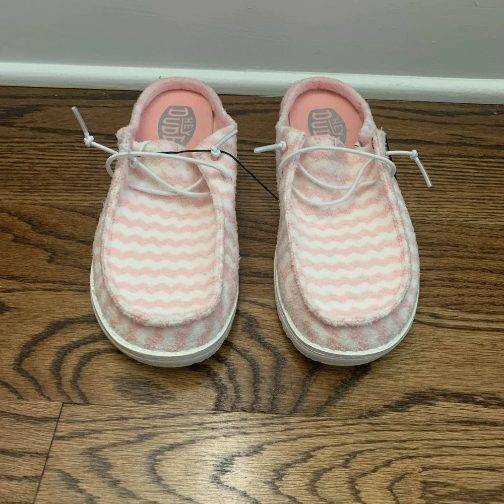 Hey Dude Wendy Stripe Slip Terry Pink/White Shoes Women's Size 9 - 43186-690